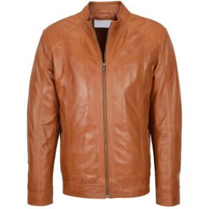 Mens Soft Leather Casual Plain Zip Jacket Matt Dynamo Tan