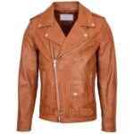 Men's Leather Biker Jacket Brando Style Johnny Dynamo TAN - Image 2