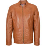 Mens Soft Leather Casual Plain Zip Jacket Matt Dynamo Tan - Image 3