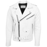 Men’s White Leather Biker Jacket Heavy Duty - Image 3