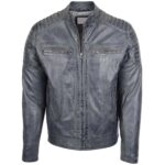 Mens Real Leather Biker Jacket Cafe Racer Style Eddi - Image 2