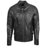 Mens Real Leather Biker Jacket Quilt Detailing