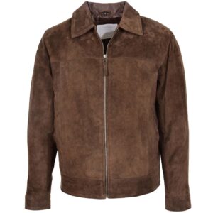 Mens Real Suede Casual Harrington Jacket Larry Zenith Brown