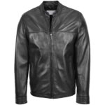 Mens Leather Classic Zip Box Jacket Standing Collar Paul - Image 2