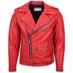 Men's Red Biker Jacket 100% Real Leather Lambskin - Image 3