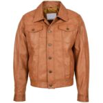 Mens Genuine Leather Lee Rider Terry Style Trucker Jacket - Image 3