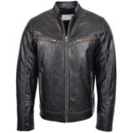 Mens Leather Vintage Biker Jacket Colin Zenith Dark Brown