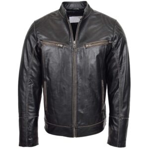 Mens Leather Vintage Biker Jacket Colin Zenith Dark Brown