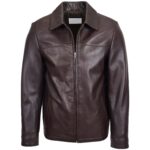 Mens Leather Zip Box Harrington Jacket James Zenith Brown