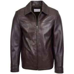 Mens Leather Zip Box Harrington Jacket James Zenith Brown