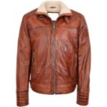 Mens Real Leather Sherpa Lined Jacket Alfie Zenith Brown