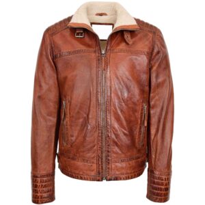 Mens Real Leather Sherpa Lined Jacket Alfie Zenith Brown