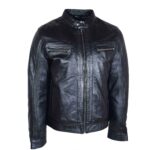 Mens Real Leather Biker Jacket Charlie Black