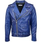 Men's Leather Jacket Casual Stylish Royal Blue Biker Jacket - Image 3