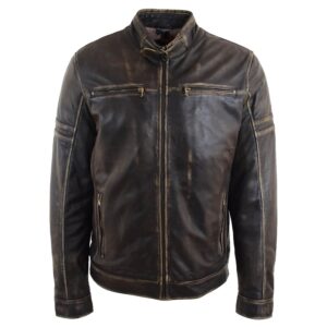 Mens Real Leather Biker Jacket Vintage Paradox Rub Off Effect RICKY