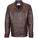 Mens Soft Leather Casual Plain Zip Jacket Matt Zenith Brown - Image 2