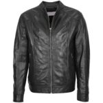 Mens Soft Leather Casual Plain Zip Jacket Matt Nova Black