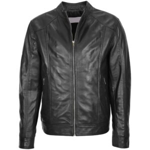 Mens Soft Leather Casual Plain Zip Jacket Matt Nova Black