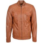 Mens Real Leather Biker Jacket Casual Zip Fasten Style Jaime
