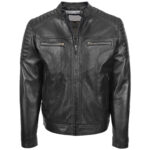Mens Real Leather Biker Jacket Cafe Racer Style Ron - Image 3