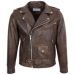 Mens Leather Biker Jacket Cross Zip Brando Style - Image 6