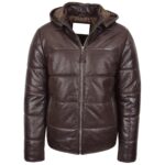 Men’s Leather Puffer Jacket with Removable Hood - Image 5