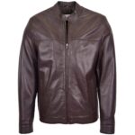 Mens Leather Standing Collar Jacket Vandyke Brown - Image 3
