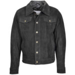 Mens Real Suede Trucker Harrington Jacket Daryl Nova Black