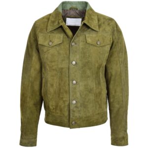 Mens Real Suede Trucker Harrington Jacket Daryl Aurora Green