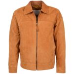 Mens Real Suede Casual Harrington Jacket Larry Dynamo Tan