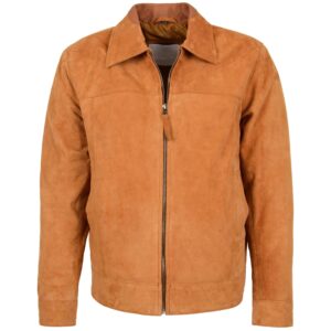 Mens Real Suede Casual Harrington Jacket Larry Dynamo Tan