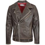 Men’s Biker Vintage Distressed Brown Leather Jacket - Image 3