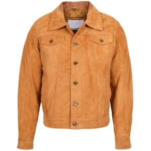 Mens Real Suede Trucker Harrington Jacket Daryl Dynamo Tan