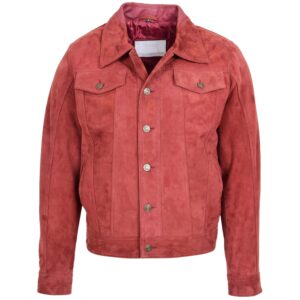 Mens Real Suede Trucker Harrington Jacket Daryl Infinite Burgundy