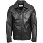 Mens Leather Zip Box Harrington Jacket James Nova Black