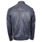 Mens Real Leather Biker Jacket Archie Luna Navy Blue - Image 2