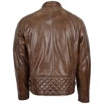 Mens Real Leather Biker Jacket Quilt Detailing Jackson Brown - Image 4
