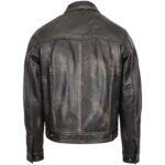 Men’s Black Rub Off Leather Biker Jacket - Image 3