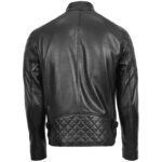 Mens Real Leather Biker Jacket Quilt Detailing - Image 2