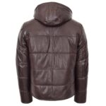 Men’s Leather Puffer Jacket with Removable Hood - Image 3