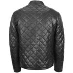 Mens Real Leather Quilted Jacket Cross Stitch Anorak Jeff Black - Image 3
