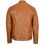 Mens Real Leather Biker Jacket Cafe Racer in TAN - Image 4