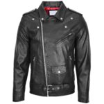 Mens Real Leather Biker Jacket Cross Zip Brando Style