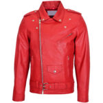 GENUINE RED STYLE REAL LEATHER MOTORCYCLE JACKET