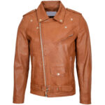 Men's Leather Biker Jacket Brando Style Johnny Dynamo TAN
