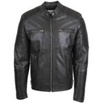 Mens Real Leather Biker Jacket Cafe Racer Style Nelson Black