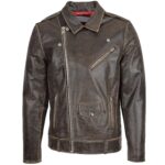 Men’s Biker Vintage Distressed Brown Leather Jacket