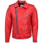 Men's Red Biker Jacket 100% Real Leather Lambskin