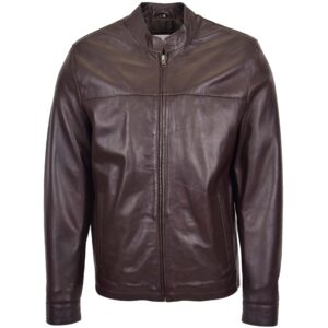 Mens Leather Standing Collar Jacket Paul Nova Black
