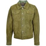 Mens Real Suede Trucker Harrington Jacket Daryl Aurora Green - Image 3